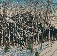 Birches by Neil Welliver, Woodblock print on paper, offered Aug 2021