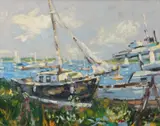 Am. Late 20th/Early 21st Century, Moorings by Keith Oehmig, 2001, Oil on panel, offered Aug 2021