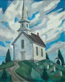 Church Near Stonington on Deer Isle Maine by Bertram Hartman, Oil on board, offered Aug 2021