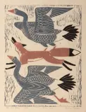 Fox and Geese by Dahlov Ipcar, Woodblock print, offered Aug 2021