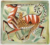 Cheetah & Antelope by Dahlov Ipcar, 1995, Watercolor on paper, offered Aug 2021
