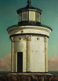Am. 20th Century Portland Breakwater Lighthouse by Thomas Nadeau, Oil on canvas, offered Aug 2021