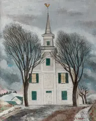 Newtown Meeting House, Connecticut by Ernest Fiene, Oil on canvas, offered Aug 2021