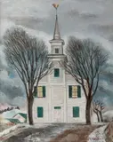 Newtown Meeting House, Connecticut by Ernest Fiene, Oil on canvas, offered Aug 2021