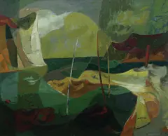Monhegan Harbor by Alex Minewski, Oil on canvas, offered Aug 2021
