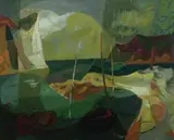 Monhegan Harbor by Alex Minewski, Oil on canvas, offered Aug 2021
