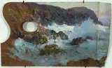 Burpee's Palette with Blackhead, Monhegan Island by William Partridge Burpee, c. 1926, Oil on shaped palette, offered Aug 2021