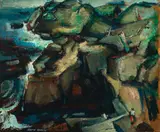 Monhegan Landscape by Joseph Kaplan, Oil on canvas, offered Aug 2021