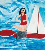 Mermaid and Red Sailboat by Amos Ferguson, Enamel on paperboard, offered Feb 2021