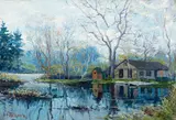 House on Pond by Anthony Thieme, Oil on canvas, offered Feb 2021