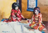 The Japanese Dolls by Emily Lansingh Muir, 1929, Watercolor on paper, offered Feb 2021