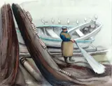 Washing the Nets by Emily Lansingh Muir, Watercolor on paper, offered Feb 2021