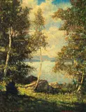 Lake Through the Trees by Vivian Akers, 1931, Oil on canvas, offered Feb 2021