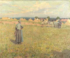 Woman in Field by Elmer Boyd Smith, Oil on canvas laid to Masonite, offered Feb 2021