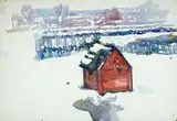 Autumn Farm Landscape/Logging River by Carl Sprinchorn, Watercolor on paper, offered Feb 2021