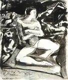 Male Dancer by Carl Sprinchorn, Ink wash on paper, offered Feb 2021