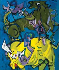 Yellow Bull by Walter Feldman, 1954, Oil on linen, offered Feb 2021