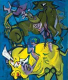 Yellow Bull by Walter Feldman, 1954, Oil on linen, offered Feb 2021