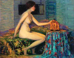Nude with Lantern by John W. Bentley, Oil on canvas, offered Feb 2021