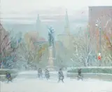 Union Square, Washington Statue by Johann Berthelsen, Oil on canvasboard, offered Feb 2021