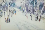 Skier in the Birch Trees by John Whorf, Watercolor on paper, offered Feb 2021