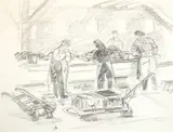Study of Working Fishermen by Emily Lansingh Muir, Pencil on paper, offered Feb 2021