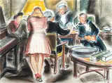Lesson in Finger Painting Brunswick USO, May 23 by William Muir, 1944, Pastel on paper, offered Feb 2021