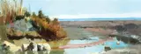 1958, Coastal View by Andrew Winter, Oil on canvasboard, offered Feb 2021