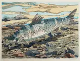Salmon by Neil Welliver, 1977, Etching and watercolor on paper, offered Feb 2021