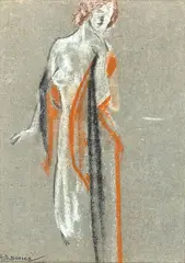 Female Study by Arthur Bowen Davies, Chalk on colored paper, offered Aug 2020
