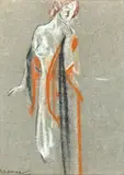 Female Study by Arthur Bowen Davies, Chalk on colored paper, offered Aug 2020