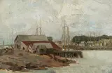Docks, Grey Day by Charles Herbert Woodbury, Oil on canvas, offered Aug 2020