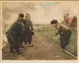 Boys Playing a Game by Frantz Charlet, Aquatint, offered Jun 2025