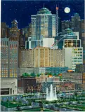 Shanghai Moonlit Scene by John Berkey, Gouache, sold Feb 2025
