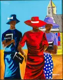 Church Gossip by Richard Low, Acrylic on Canvas, sold Feb 2025