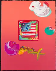Flag with Heart by Peter Max, Mixed Media on Paper, sold Feb 2025