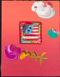 Flag with Heart by Peter Max, Mixed Media on Paper, sold Feb 2025