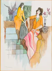 Untitled by Itzchak Tarkay, Watercolor, sold Feb 2025