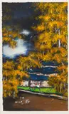 Fall Scene with Chickens by Vivienne Lee, Watercolor and Oil on Paper, sold Feb 2025