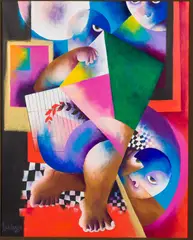 Abstracted Figures by Roberto Chichorro, Oil on Canvas, sold Feb 2025