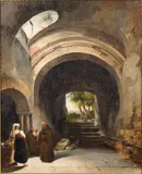 Life in Abby's Ruins by Charles Renoux, 1836, Oil on Canvas, offered Feb 2025