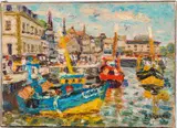Bateaux Honfleur by Beunard Richard, Oil on Canvas, sold Feb 2025