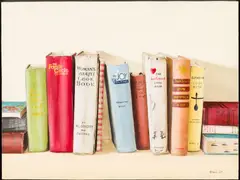 Cookbooks by Holly Farrell, Acrylic and Oil on Masonite, sold Oct 2024