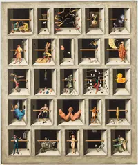 Windows with Figures by Ruben Alpizar, 2004, Oil on Canvas, sold Oct 2024