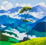 Blue Landscape with Tree by Jorge Cavelier, Oil on Canvas 1997-8, sold Oct 2024