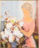 Woman with Flowers by Alain Rousseau, Oil on Canvas, sold Oct 2024