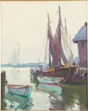 Harbor Scene by Maria Liszt, Oil on Board, sold Oct 2024
