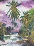 Palm Trees by Edwin Hingwan, 1974, Watercolor, sold Oct 2024