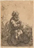 St. Jerome in Prayer by Rembrandt Harmensz van Rijn, Etching, sold Oct 2024