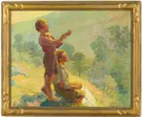 Flying a Kite by Adam Emory Albright, 1916, Oil on Canvas, sold Oct 2024